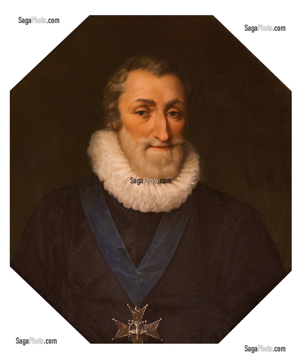 PORTRAIT D'HENRI IV (1553-1610), ROI DE FRANCE ET DE NAVARRE, GRAND-PERE DE LOUIS XIV, PEINTURE D'APRES LE TABLEAU DE FRANS POURBUS LE JEUNE, SALON DU ROI, CHATEAU DE MAINTENON, EURE-ET-LOIR (28), FRANCE 