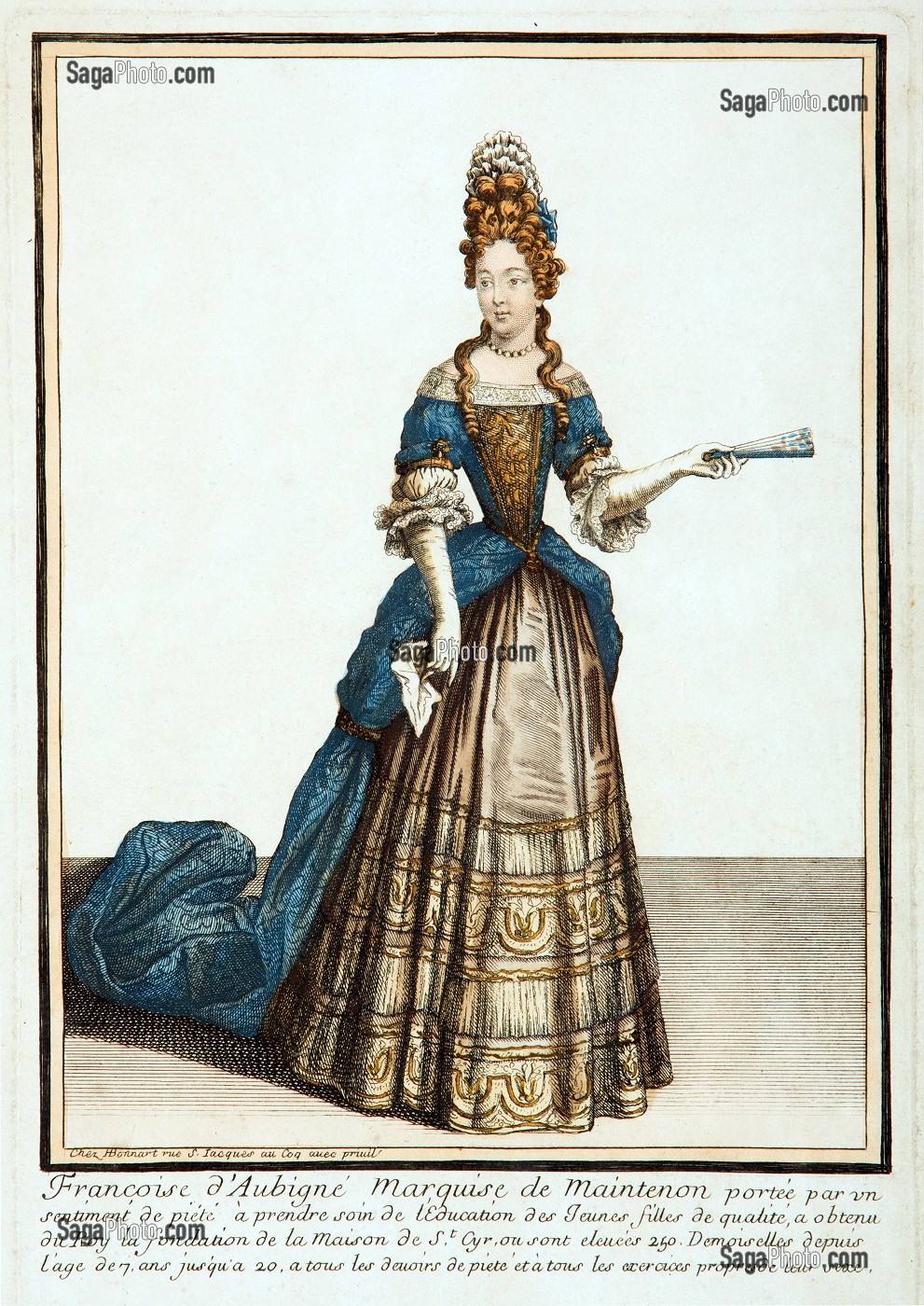 FRANCOISE D'AUBIGNE (1635-1719), FUTURE MADAME DE MAINTENON, GRAVURE EXPOSEE DANS LE COULOIR DES APPARTEMENTS DE MADAME DE MAINTENON, CHATEAU DE MAINTENON, EURE-ET-LOIR (28), FRANCE 