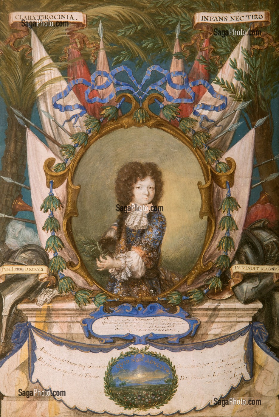 DUC DU MAINE (1670-1736), ENFANT ILLEGITIME DU ROI LOUIS XIV, MINIATURE SUR VELIN DATEE DE 1680-1685, APPARTEMENTS DU MARECHAL DE NOAILLES, CHATEAU DE MAINTENON, EURE-ET-LOIR (28), FRANCE 