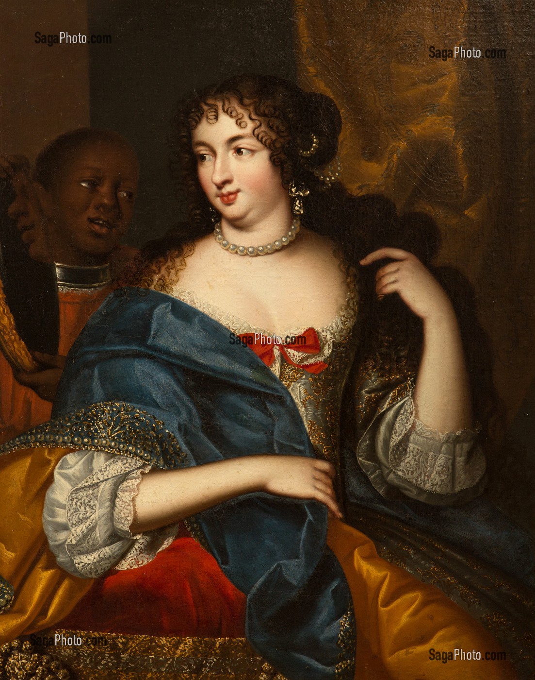 MADAME LA MARQUISE DE MONTESPAN  (1640-1707), NEE FRANCOISE ATHENAIS DE ROCHECHOUART DE MORTEMART, FAVORITE DU ROI LOUIS XIV, TABLEAU DE L'ECOLE FRANCAISE DU 17EME SIECLE, GRAND SALON, CHATEAU DE MAINTENON, EURE-ET-LOIR (28), FRANCE 