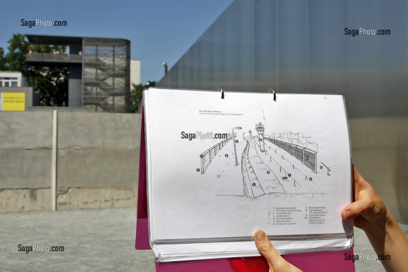 MEMORIAL DU MUR DE BERLIN, LE MEMORIAL COMPREND UN TRONCON DU DISPOSITIF FRONTALIER LONG DE 60 METRES, CONSERVE DANS SA CONFIGURATION ORIGINELLE, BERLIN, ALLEMAGNE 