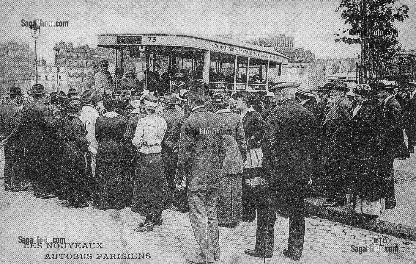 CARTE POSTALE ANCIENNE, LES NOUVEAUX AUTOBUS PARISIENS EN 1911, COMPAGNIE GENERALE DES OMNIBUS DE PARIS 