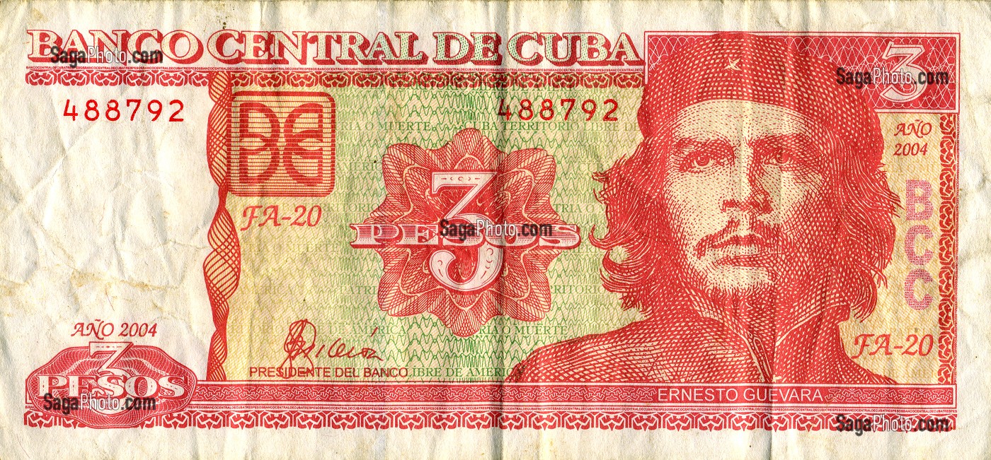 BILLET DE BANQUE DE TROIS PESOS CUBAINS (MONNAIE LOCALE) A L'EFFIGIE DE ERNESTO GUEVARA (CHE), CUBA, CARAIBES 