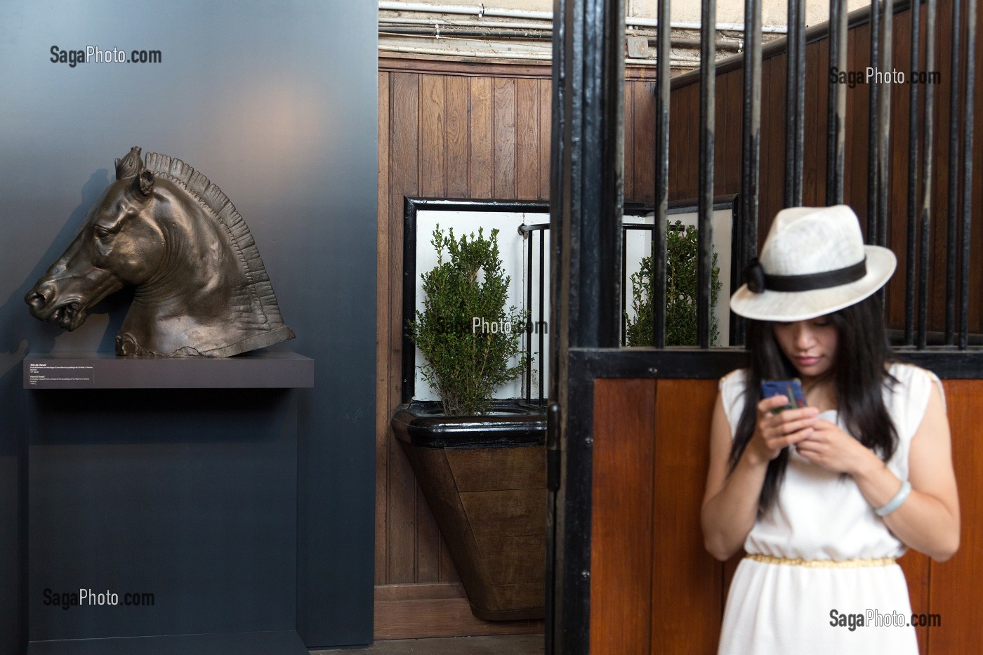  JAPANESE WOMAN, FOREIGN VISITOR AT THE NEW HORSE MUSEUM OPENED IN 2013 IN THE BIG STABLES ON THE ESTATE OF THE CHATEAU DE CHANTILLY, OISE (60), FRANCE