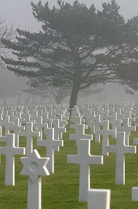 9387 MILITAIRES AMERICAINS MORTS REPOSENT DANS CE CIMETIERE MILITAIRE DE COLLEVILLE-SUR-MER, SITE DU DEBARQUEMENT DU 6 JUIN 1944, CALVADOS (14), NORMANDIE, FRANCE 