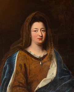 MADAME LA MARQUISE DE MAINTENON (1635-1719), NEE FRANCOISE D'AUBIGNE, REPRESENTEE EN SAINTE FRANCOISE ROMAINE D'APRES PIERRE MIGNARD (1612-1695), CHAMBRE DE MADAME DE MAINTENON, CHATEAU DE MAINTENON, EURE-ET-LOIR, FRANCE 