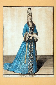 MADAME LA MARQUISE DE MAINTENON (1635-1719), NEE FRANCOISE D'AUBIGNE, GRAVURE EXPOSEE DANS LE COULOIR DES APPARTEMENTS DE MADAME DE MAINTENON, CHATEAU DE MAINTENON, EURE-ET-LOIR (28), FRANCE 