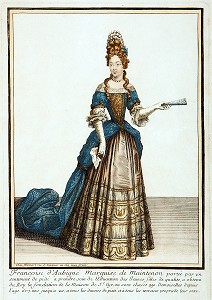 FRANCOISE D'AUBIGNE (1635-1719), FUTURE MADAME DE MAINTENON, GRAVURE EXPOSEE DANS LE COULOIR DES APPARTEMENTS DE MADAME DE MAINTENON, CHATEAU DE MAINTENON, EURE-ET-LOIR (28), FRANCE 