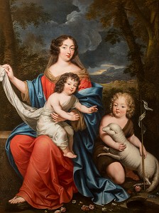 FRANCOISE D'AUBIGNE (1635-1719), FUTURE MADAME DE MAINTENON, AVEC LE DUC DU MAINE ET LE COMTE DE VEXIN, ENFANTS ILLEGITIMES DU ROI LOUIS XIV, TABLEAU DE PIERRE MIGNARD, CHATEAU DE MAINTENON, EURE-ET-LOIR (28), FRANCE 
