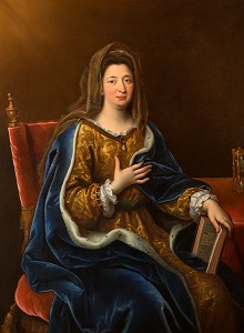 MADAME LA MARQUISE DE MAINTENON (1635-1719), NEE FRANCOISE D'AUBIGNE, REPRESENTEE EN SAINTE FRANCOISE ROMAINE, TABLEAU DE PIERRE MIGNARD DATE DE 1694, CHAMBRE DE MADAME DE MAINTENON, CHATEAU DE MAINTENON, EURE-ET-LOIR (28), FRANCE 