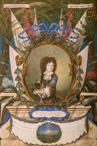 DUC DU MAINE (1670-1736), ENFANT ILLEGITIME DU ROI LOUIS XIV, MINIATURE SUR VELIN DATEE DE 1680-1685, APPARTEMENTS DU MARECHAL DE NOAILLES, CHATEAU DE MAINTENON, EURE-ET-LOIR (28), FRANCE 