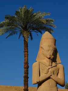 TEMPLE DE KARNAK, DEDIE AU CULTE DU DIEU AMON, DIEU CREATEUR DE THEBES STATUE COLOSSALE DE RAMSES 2, PRES DE LOUXOR, HAUTE EGYPTE, EGYPTE, AFRIQUE 