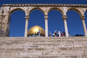 DOME DU ROCHER, SANCTUAIRE EDIFIE SUR L'ESPLANADE DES MOSQUEES (HARAM AL-SHARIF), MONT DU TEMPLE, VIEILLE VILLE DE JERUSALEM, ISRAEL 