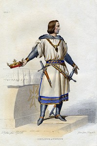 GRAVURE DE PHILIPPE-AUGUSTE LA COURONNE A LA MAIN (1165-1223), INVENTEUR DE LA NATION FRANCAISE 