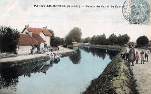 BASSIN DU CANAL DU CENTRE, CARTE POSTALE ANCIENNE COLORISEE, PARAY-LE-MONIAL (71), FRANCE 